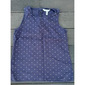 Ellen Tracy 100% Linen Polka Dot Sleeveless Top Small